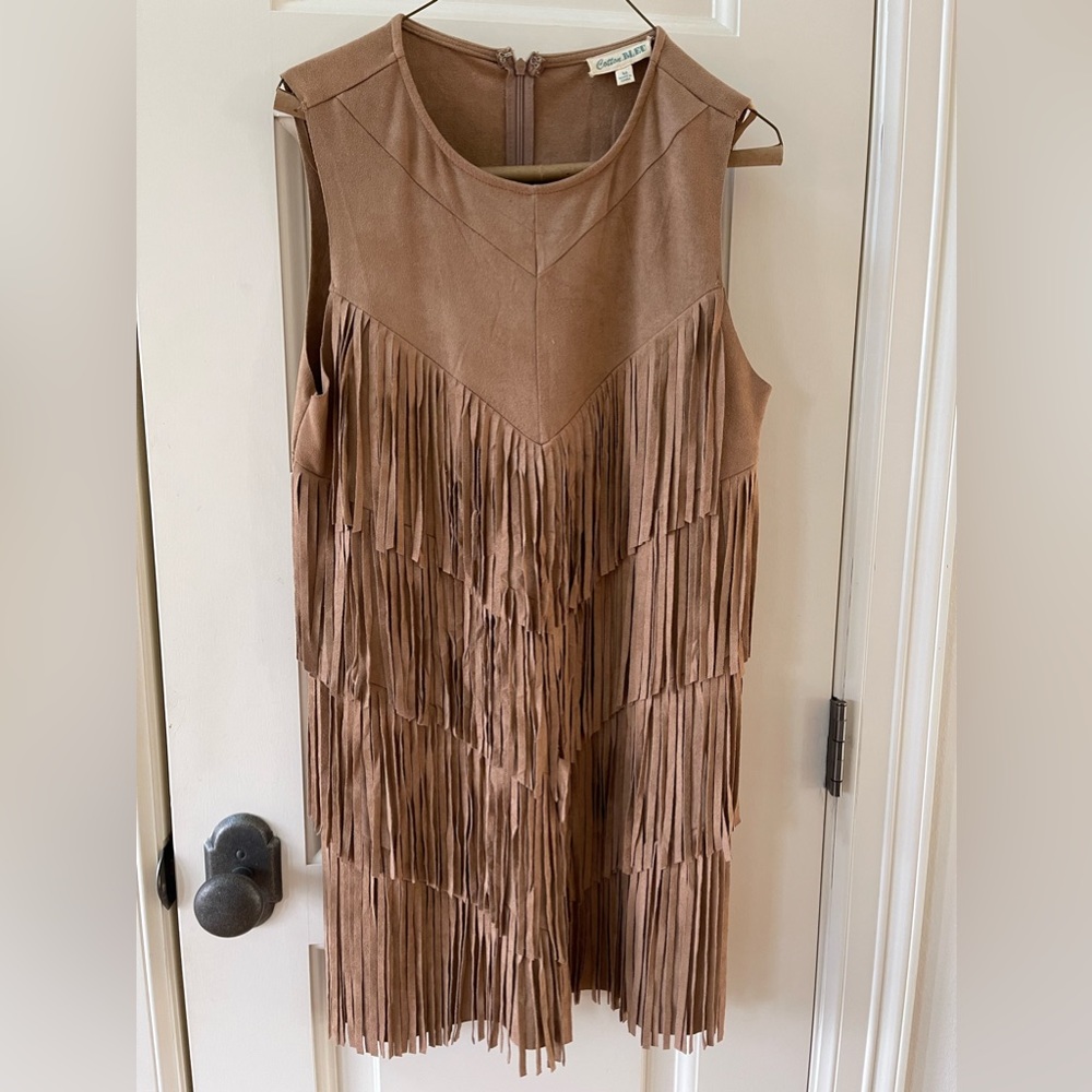 Size M Tan Suede Fringe Dress